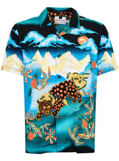 Topman Mens Multi Animal Printed Short Sleeve Shirt