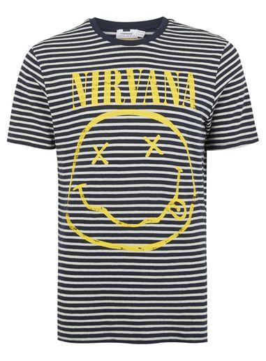 Topman Mens Dark Blue Navy Striped Nirvana T-shirt