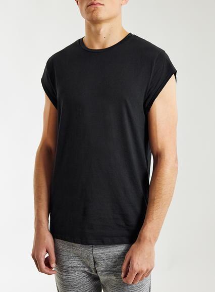 Topman Mens Black Cap Sleeve Slim Fit Crew Neck T-shirt