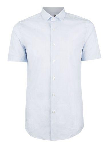 Topman Mens White And Blue Geo Print Short Sleeve Casual Shirt