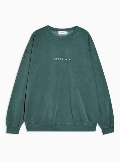 Topman Mens Holiday Green Wash North Pole Sweatshirt