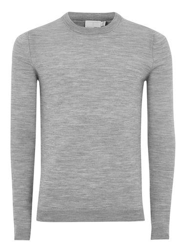 Topman Mens Grey Light Gray Muscle Fit Merino Sweater