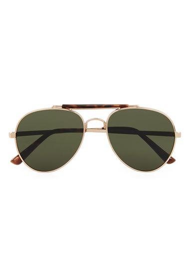 Topman Mens Metallic Gold Tortiseshell Aviator Sunglasses