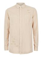 Topman Mens Beige Washed Stone Twill Ripped Casual Shirt
