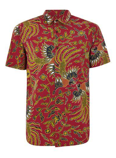 Topman Mens Red Batik Bird Shirt