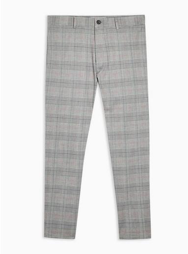 Topman Mens Grey Gray And Pink Check Cropped Pants