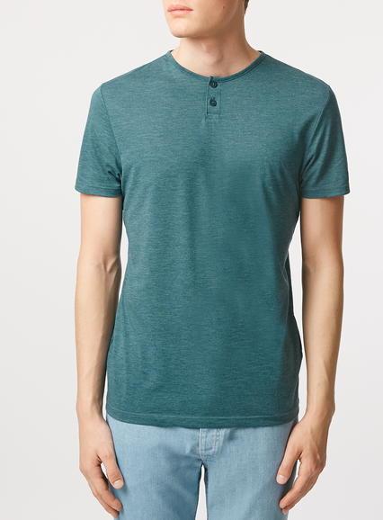 Topman Mens Blue Marl Grandad T-shirt