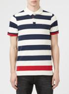 Topman Mens Blue Hilfiger Denim Navy And Red Stripe Polo Neck Shirt