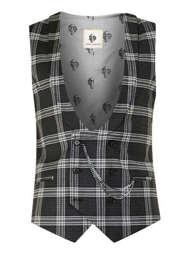 Topman Mens Noose & Monkey Black And White Check Suit Vest