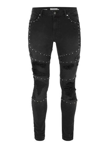 Topman Mens Black Studded Biker Spray On Jeans