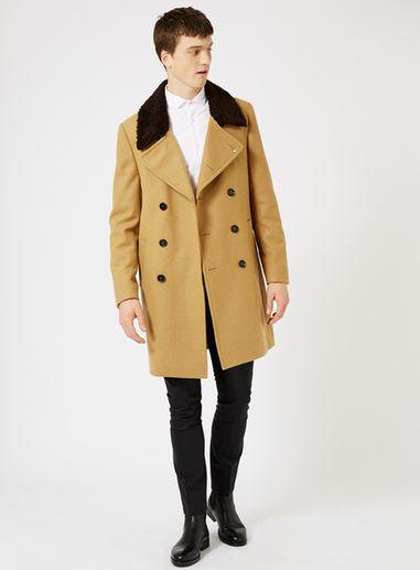 Topman Mens Brown Noose & Monkey Camel Wool Rich Coat
