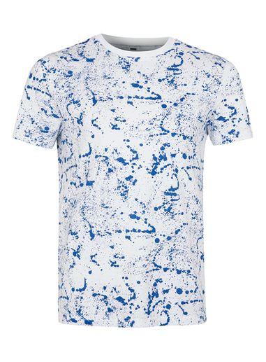 Topman Mens White And Blue Splat Muscle Fit T-shirt