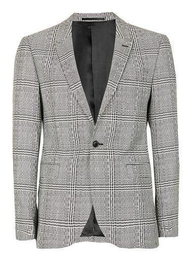 Topman Mens Black And White Twisted Check Skinny Fit Suit Jacket