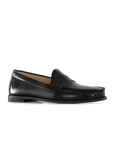 Topman Mens Black High Shine Leather Penny Loafers