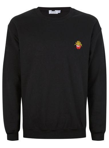 Topman Mens Black 'fries' Embroidered Sweatshirt