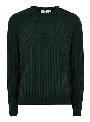 Topman Mens Deep Green Ribbed Sweater
