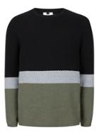 Topman Mens Black, Grey And Khaki Colour Block Slim Fit Sweater