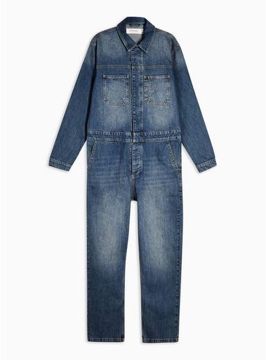 Topman Mens Blue Mid Wash Denim Boiler Suit