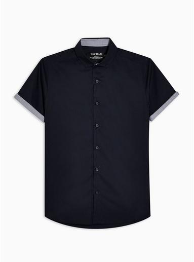 Topman Mens Navy And Burgundy Turn Up Slim Shirt