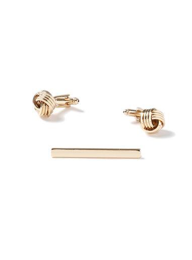 Topman Mens Gold Knot Cufflink And Tie Pin Set*