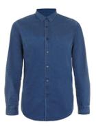 Topman Mens Dark Blue Denim Long Sleeve Shirt