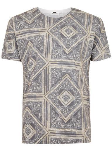 Topman Mens Black Tile Print T-shirt
