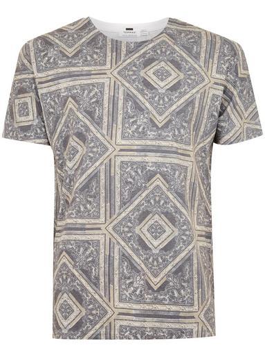 Topman Mens Black Tile Print T-shirt