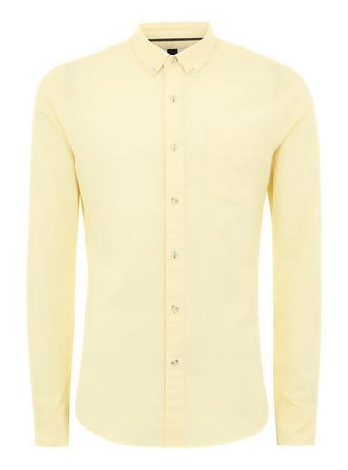 Topman Mens Yellow Long Sleeve Oxford Shirt