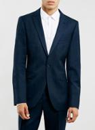 Topman Mens Blue Navy Textured Slim Fit Suit Jacket