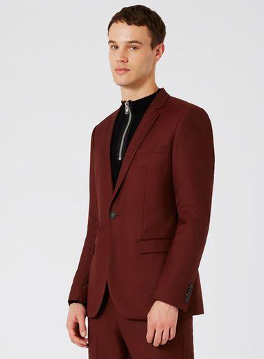 Topman Mens Brown Burgundy Skinny Fit Suit Jacket