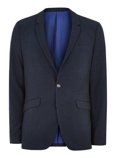 Topman Mens Blue Gingham Check Ultra Skinny Suit Jacket
