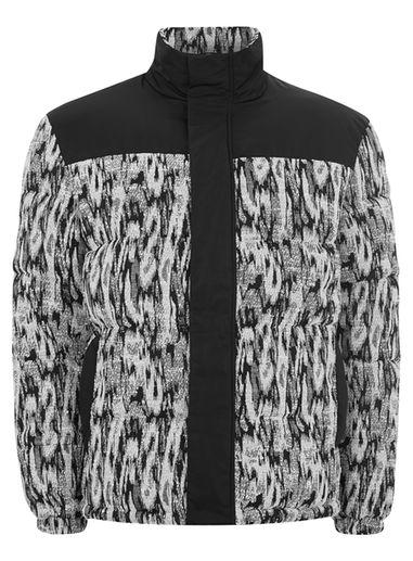 Topman Mens Black And White Textured Puffer Jacket