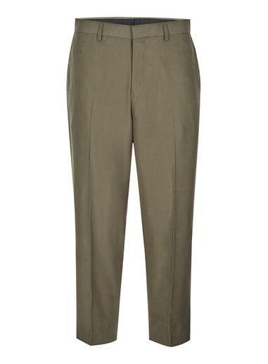 Topman Mens Green Khaki Tencel Wide Leg Cropped Dress Pants