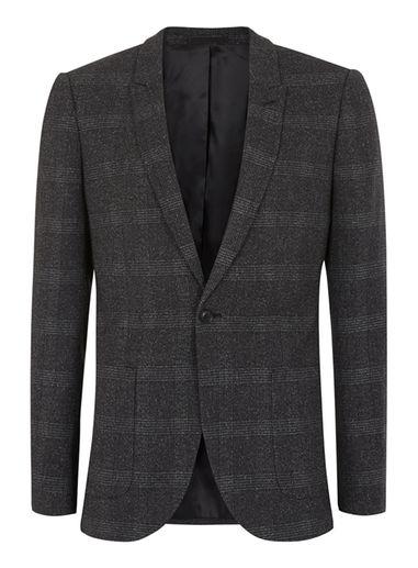 Topman Mens Mid Grey Gray Check Ultra Skinny Fit Suit Jacket