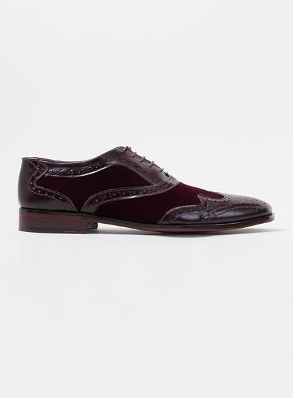 Topman Mens Red Turk & Fillmore Burgundy Leather & Velvet Wingtip Shoes