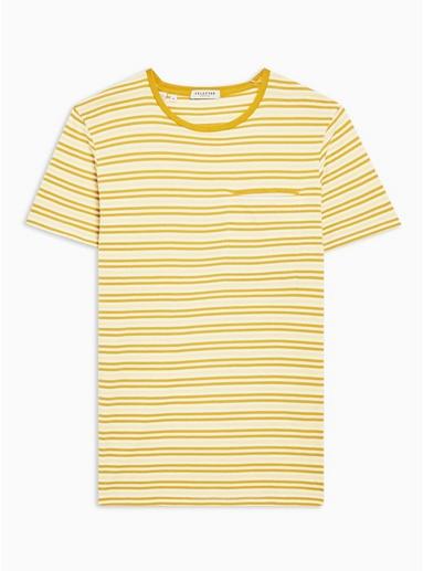 Selected Homme Mens Selected Homme Yellow Stripe Organic Cotton T-shirt