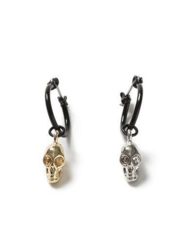 Topman Mens Multi Black Skull Drop Hoop Earrings*