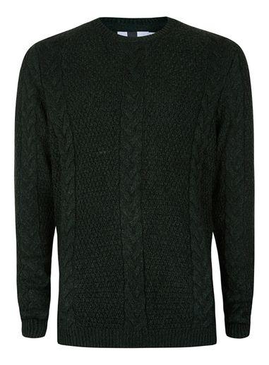 Topman Mens Green Twist Rope Cable Crew Neck Jumper