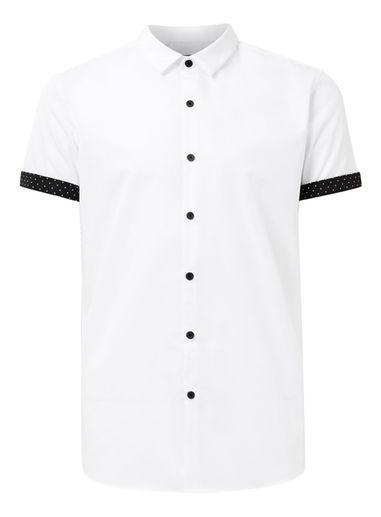 Topman Mens Blue White And Black Dot Short Sleeve Dress Shirt