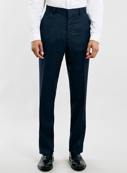 Topman Mens Blue Navy Textured Slim Fit Suit Trousers