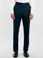 Topman Mens Blue Navy Textured Slim Fit Suit Trousers