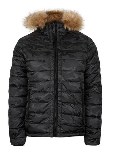 Topman Mens Schott Black Camo Puffer Jacket