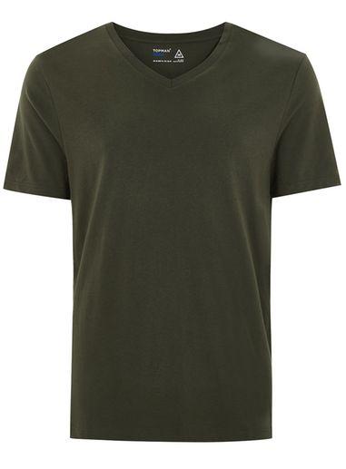 Topman Mens Khaki Slim V Neck T-shirt