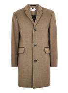 Topman Mens Brown Oat Overcoat With Wool