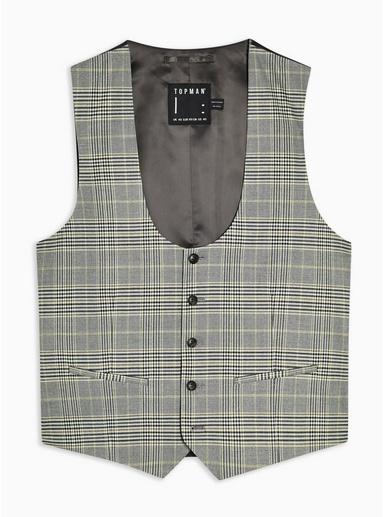 Topman Mens Grey Stone Check Skinny Fit Suit Waistcoat