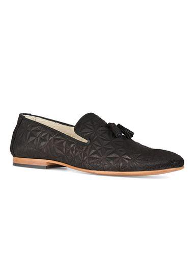 Topman Mens Black Suede Embossed Twist Loafers