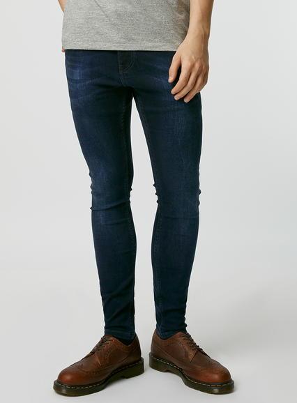 Topman Mens Blue Dark Wash Spray On Jeans