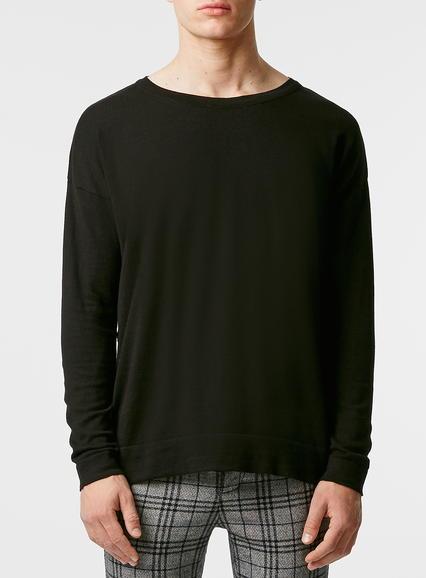 Topman Mens Black Oversized Boxy Crew Neck Sweater