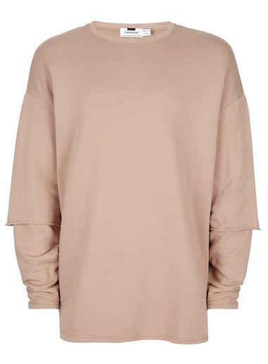 Topman Mens Light Brown Double Layer Sweatshirt