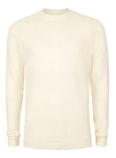Topman Mens Stone Boucle Textured Slim Fit Sweater